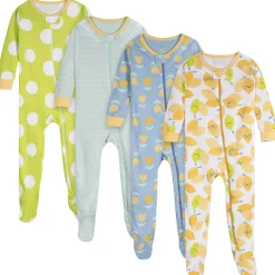 4-Pack Baby Girls Lemons Snug Fit Footed Pajamas