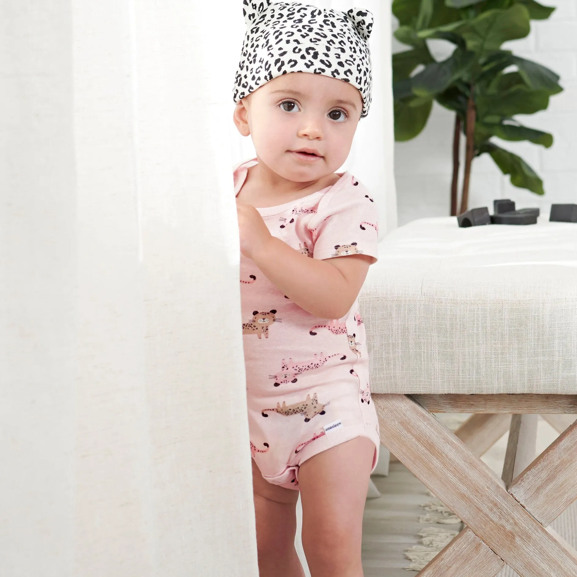 8-Pack Baby Girls Leopard Short Sleeve Onesies® Bodysuits