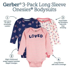 3-Pack Baby Girls Loved Long Sleeve Onesies® Bodysuits