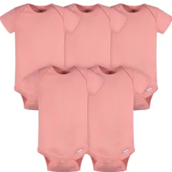 5-Pack Baby Girls Mauve Pink Premium Short Sleeve Lap Shoulder Onesies® Bodysuits