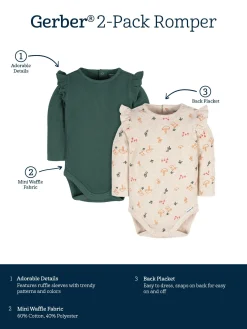 2-Pack Baby Girls Mushrooms Long Sleeve Onesies® Bodysuits