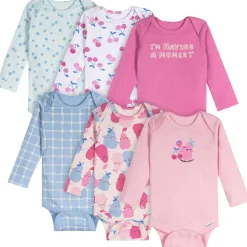 6-Pack Baby Girls Pears Long Sleeve Onesies® Bodysuits