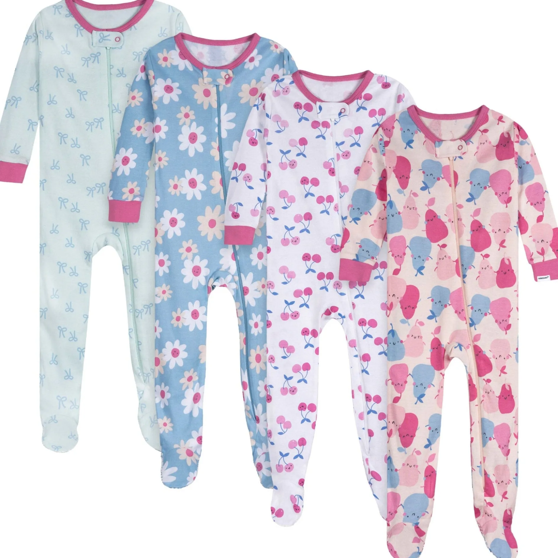 4-Pack Baby Girls Pears Snug Fit Footed Pajamas