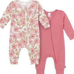 2-Pack Baby Girls Pink Flower Zip Front Viscose Rompers