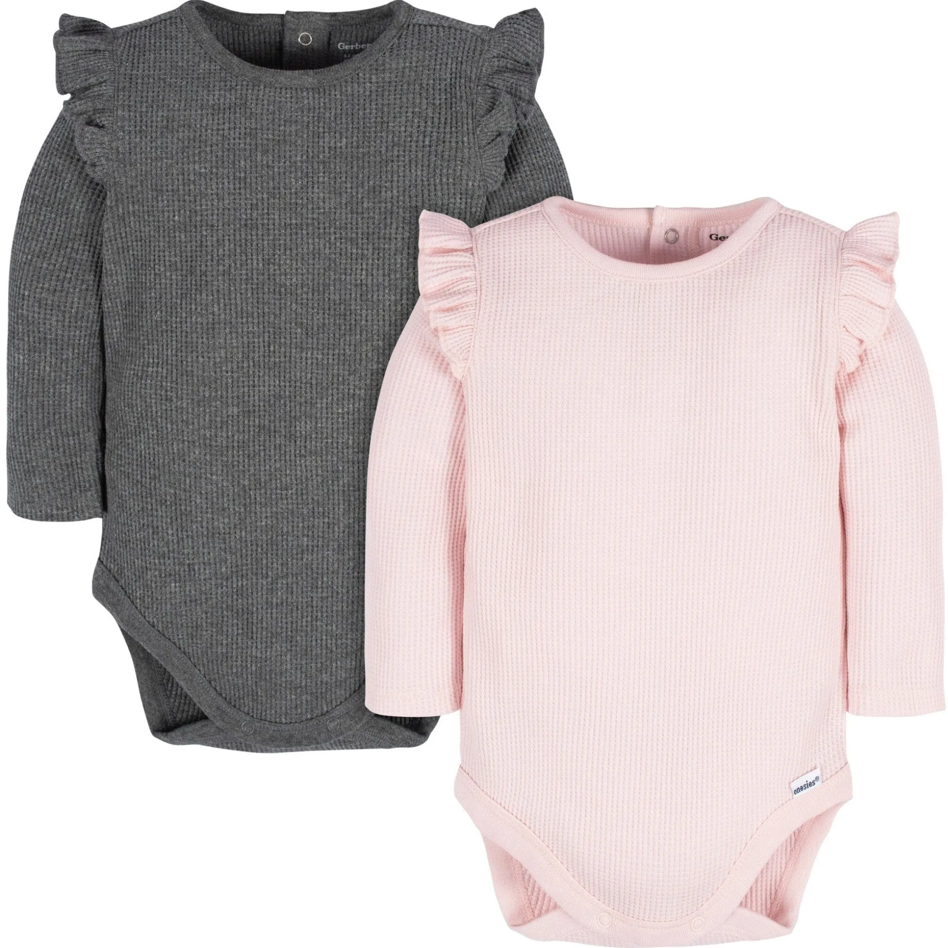2-Pack Baby Girls Pink & Gray Long Sleeve Onesies® Bodysuits
