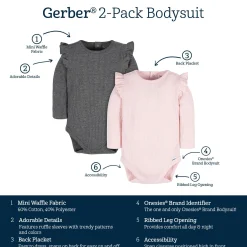 2-Pack Baby Girls Pink & Gray Long Sleeve Onesies® Bodysuits