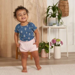3-Pack Baby Girls Pink, Navy, & Olive Gauze Bubble Shorts