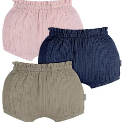 3-Pack Baby Girls Pink, Navy, & Olive Gauze Bubble Shorts