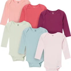 6-Pack Baby Girls Pink, Purple and Green Long Sleeve Bodysuits