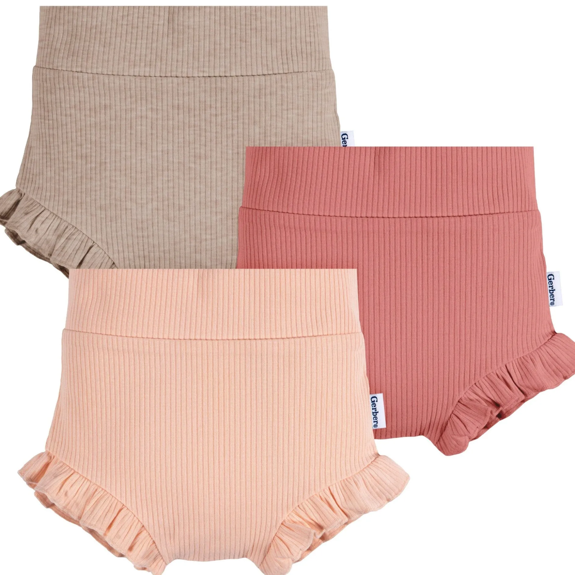 3-Pack Baby Girls Pinks & Oatmeal Bloomer Shorts