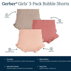 3-Pack Baby Girls Pinks & Oatmeal Bloomer Shorts