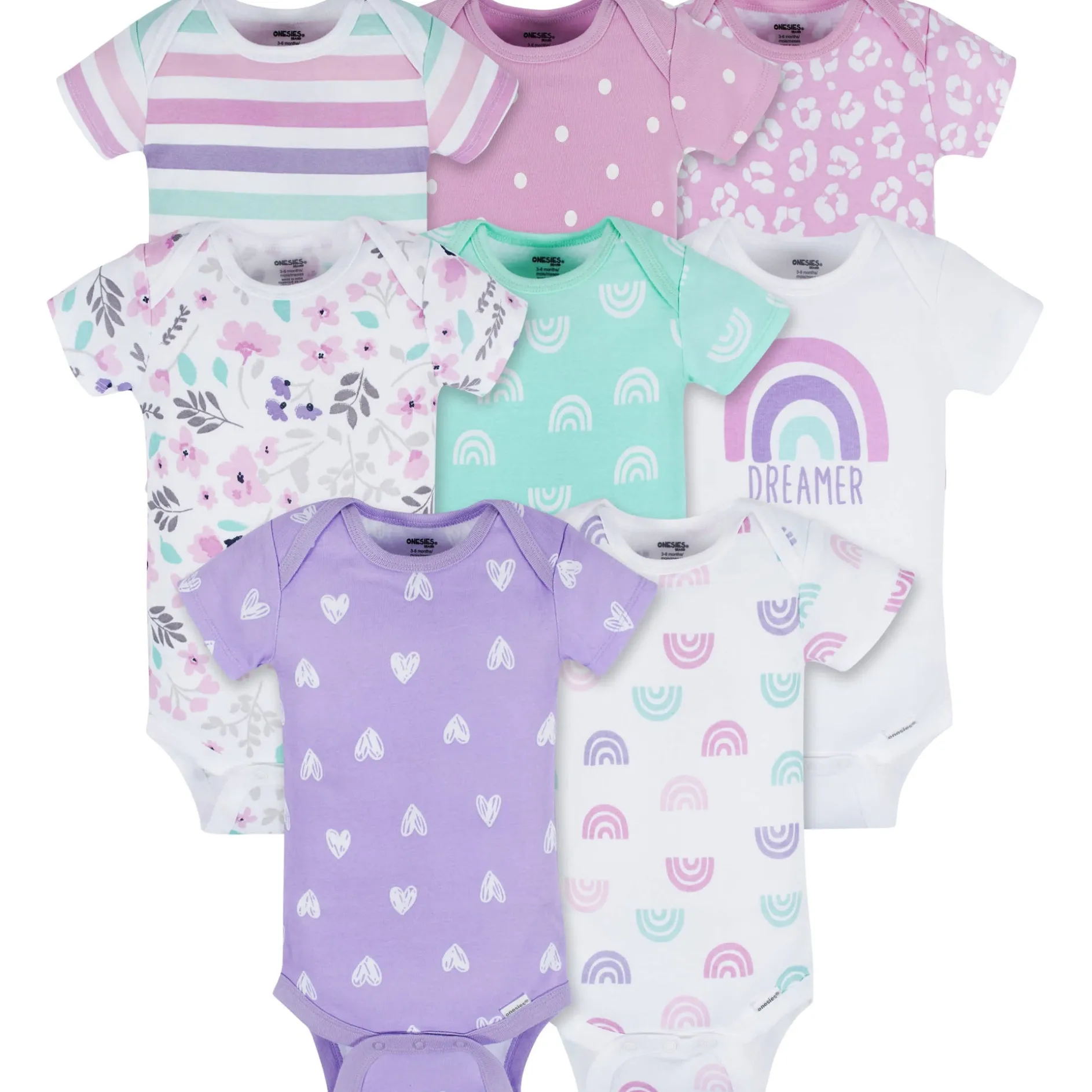 8-Pack Baby Girls Rainbow Floral Short Sleeve Onesies® Bodysuits