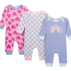 3-Pack Baby Girls Rainbows and Hearts Lap Shoulder Rompers