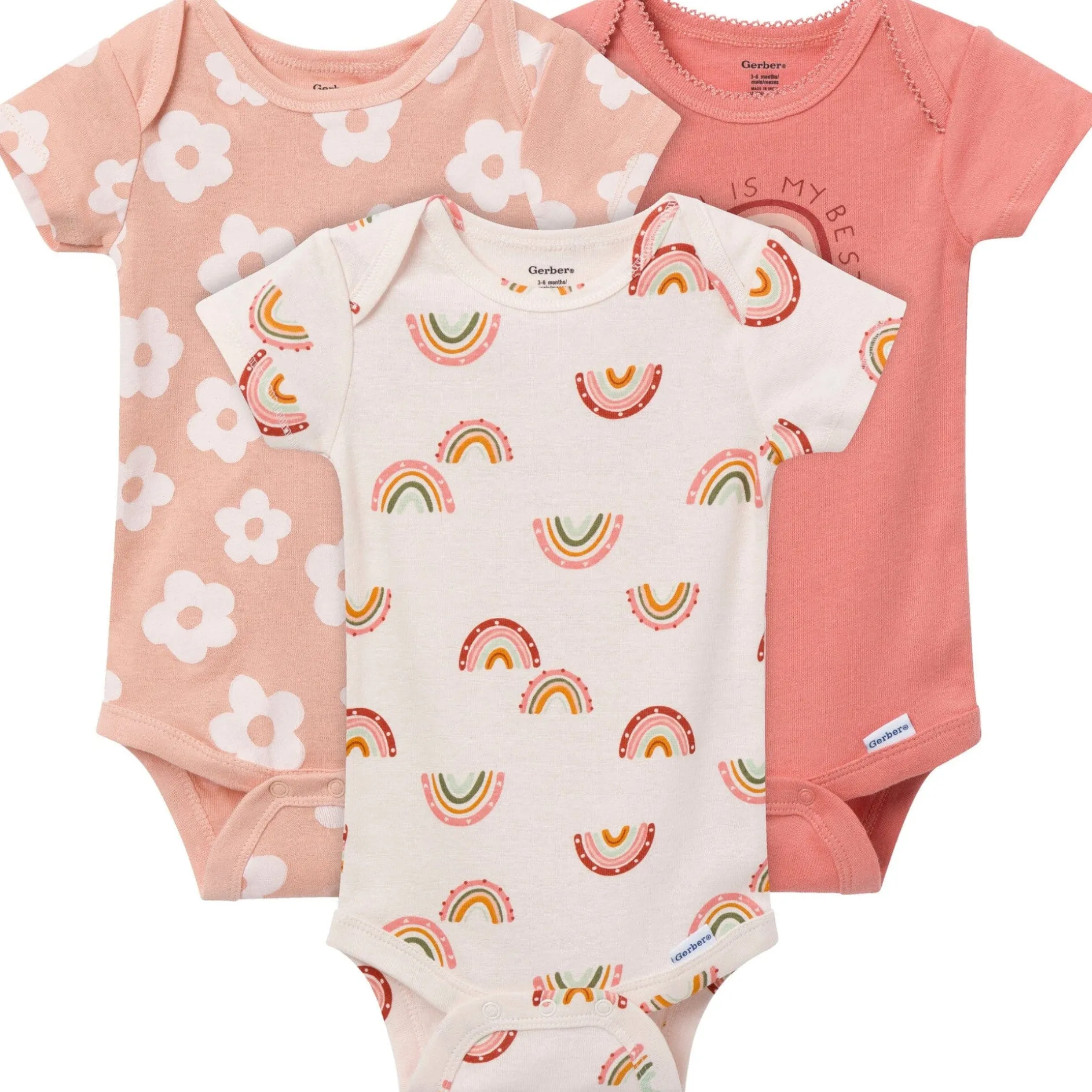 3-Pack Baby Girls Rainbow Short Sleeve Onesies® Bodysuits