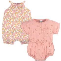 2-Pack Baby Girls Retro Floral Rompers
