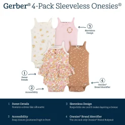 4-Pack Baby Girls Retro Floral Sleeveless Onesies® Bodysuits