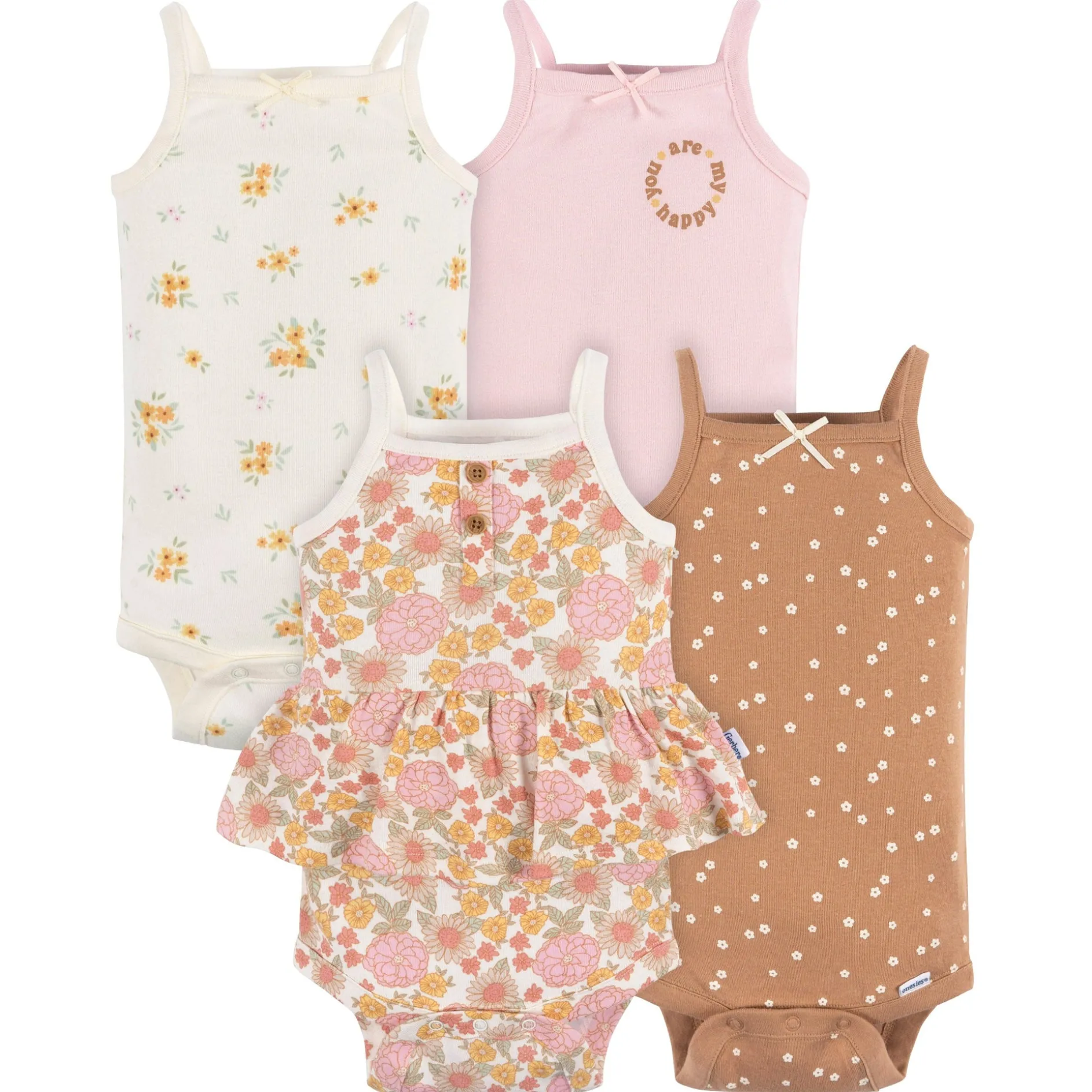 4-Pack Baby Girls Retro Floral Sleeveless Onesies® Bodysuits