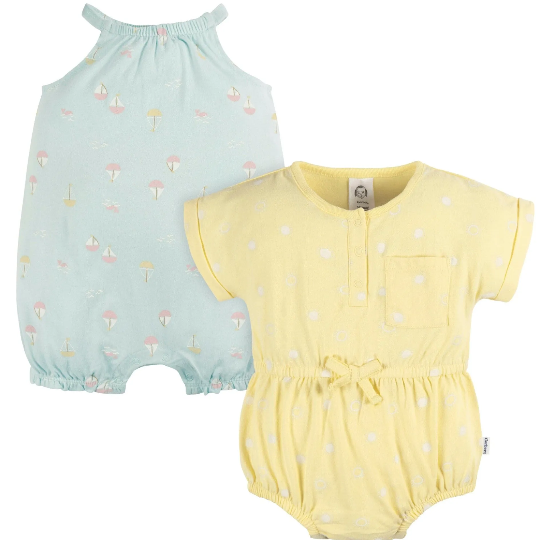 2-Pack Baby Girls Sailboats Rompers