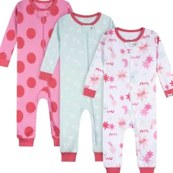 3-Pack Baby Girls Starry Nights Footless Pajamas
