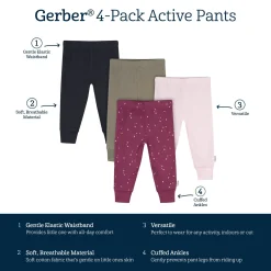 4-Pack Baby Girls Stars Active Pants