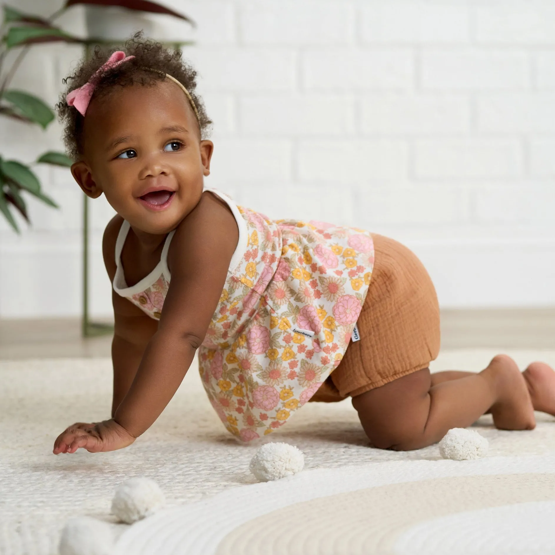 3-Pack Baby Girls White, Black Dot, & Brown Gauze Bubble Shorts