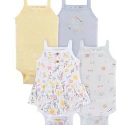 4-Pack Baby Girls White Floral Sleeveless Onesies® Bodysuits