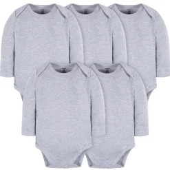 5-Pack Baby Heather Gray Premium Long Sleeve Onesies® Bodysuits