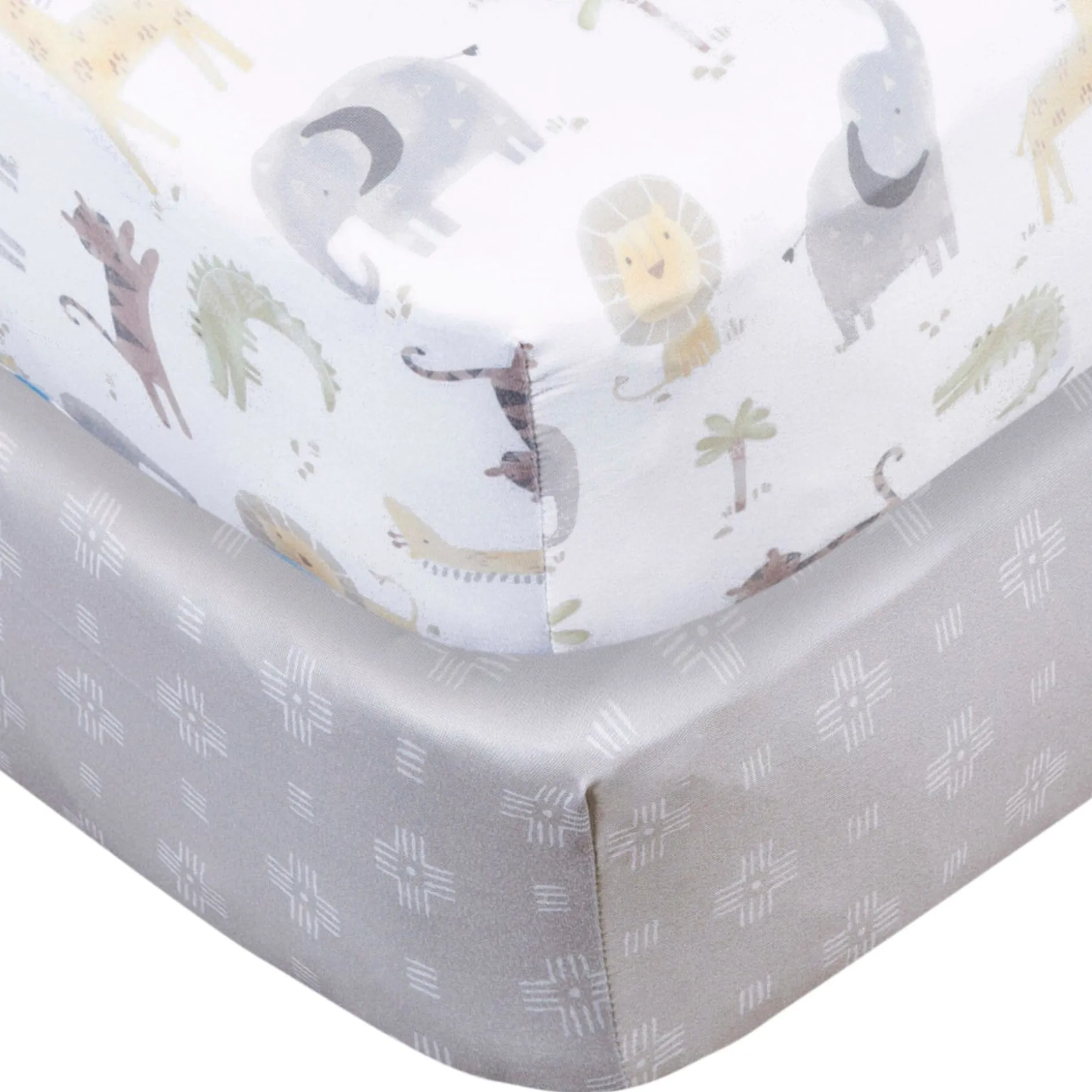 2-Pack Baby Neutral Animal Geo Crib Sheet