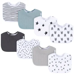8-Pack Baby Neutral Black & White Muslin Drooling Bibs