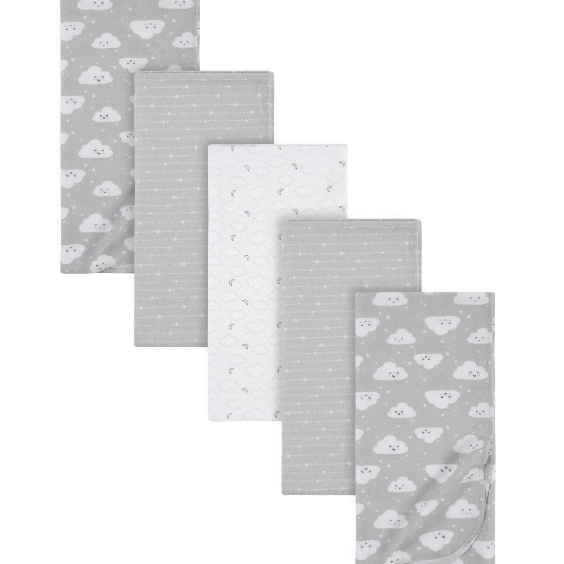 5-Pack Baby Neutral Clouds Flannel Receiving Blankets