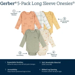 5-Pack Baby Neutral Fall Feels Long Sleeve Bodysuits