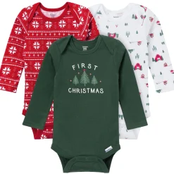 3-Pack Baby Neutral First Christmas Long Sleeve Onesies® Bodysuits