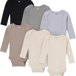 6-Pack Baby Neutral Gray, Black and Brown Long Sleeve Bodysuits
