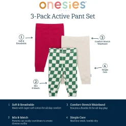 3-Pack Baby Neutral Green Checkers Active Pants