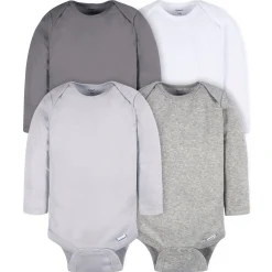 4-Pack Baby Neutral Grey Long Sleeve Onesies® Bodysuits