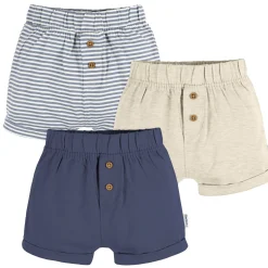 3-Pack Baby Neutral Navy Stripe, Oatmeal, & Navy Knit Shorts