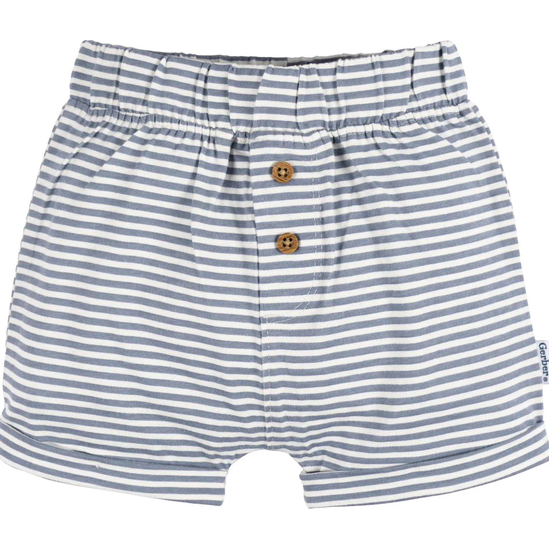 3-Pack Baby Neutral Navy Stripe, Oatmeal, & Navy Knit Shorts