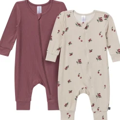 2-Pack Baby Neutral Plums Zip Front Viscose Rompers