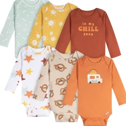 6-Pack Baby Neutral Pretzels Long Sleeve Onesies® Bodysuits
