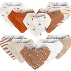 10-Pack Baby Neutral Rust Suns & Rainbows Jersey Bandana Bibs