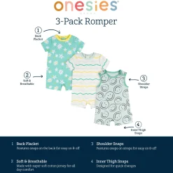 3-Pack Baby Neutral Smiles Rompers