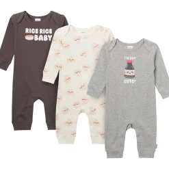 3-Pack Baby Neutral Soy Cute Lap Shoulder Rompers