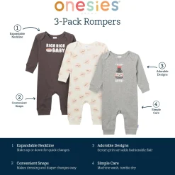 3-Pack Baby Neutral Soy Cute Lap Shoulder Rompers