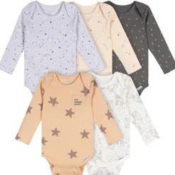 5-Pack Baby Neutral Stars Long Sleeve Bodysuits