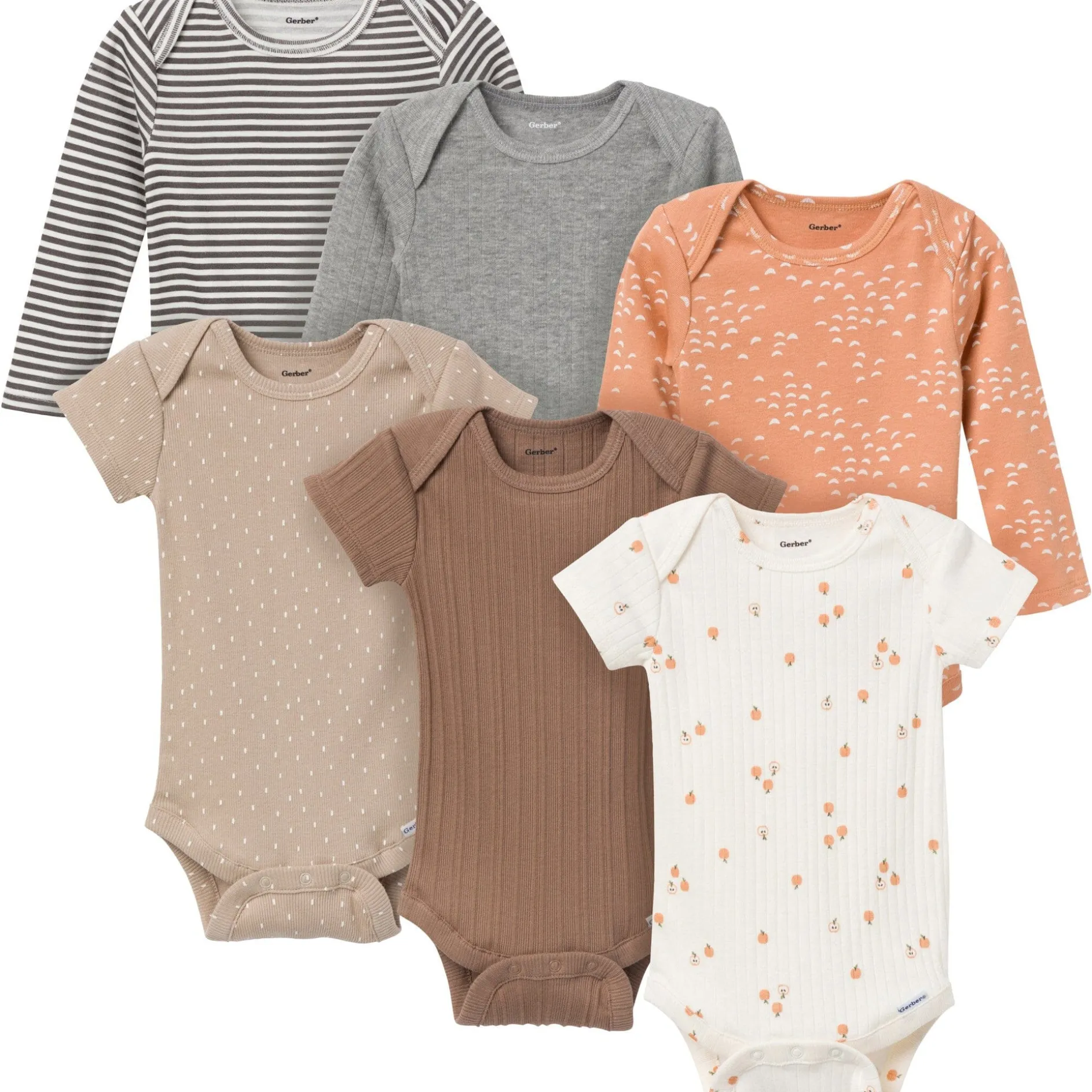 6-Pack Baby Neutral Tan Little Apples Bodysuits