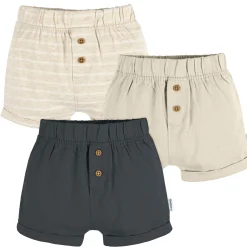 3-Pack Baby Neutral Tan Stripe, Tan, & Grey Knit Shorts