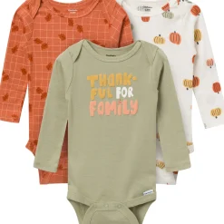 3-Pack Baby Neutral Thankful Long Sleeve Onesies® Bodysuits