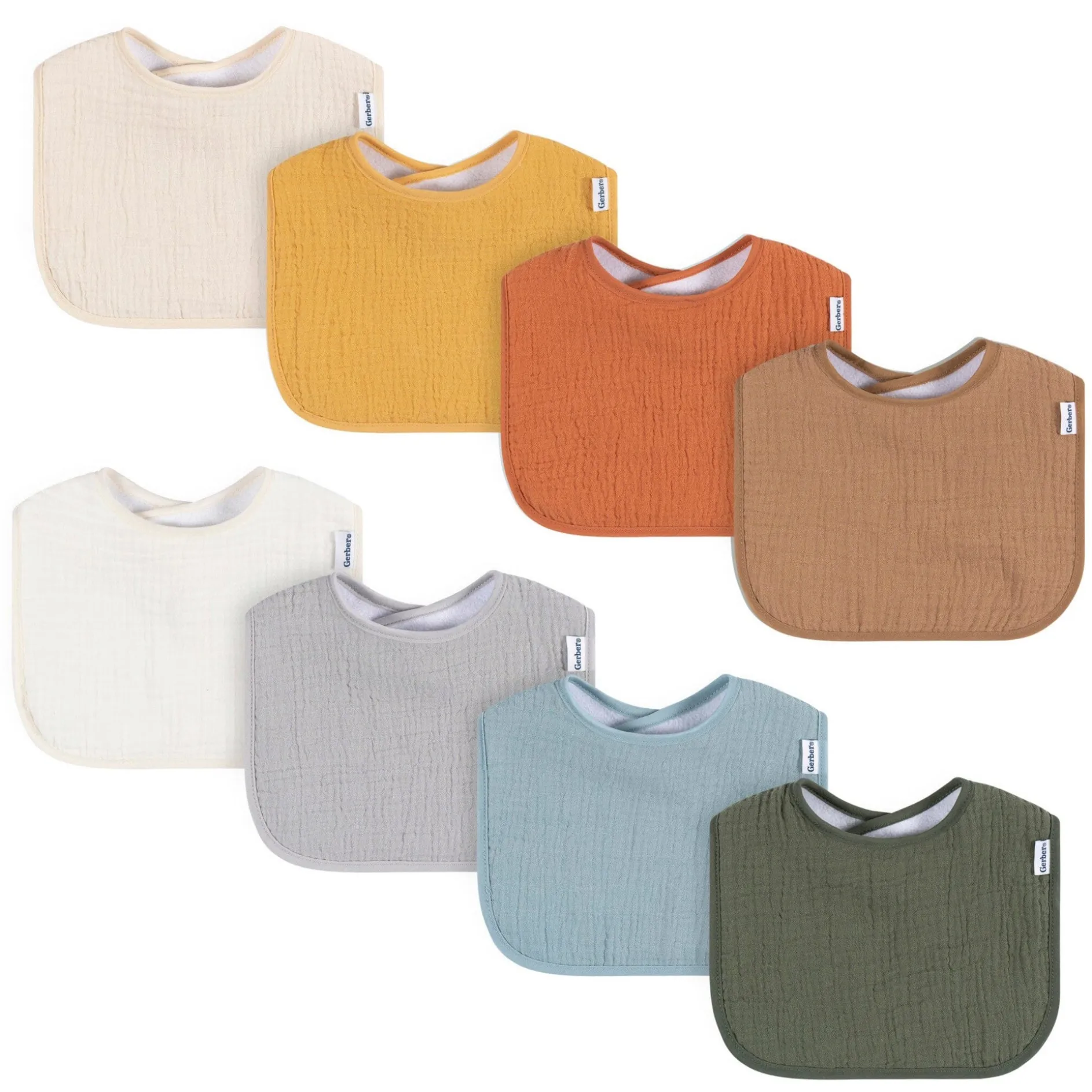 8-Pack Baby Neutral Warm Shades Muslin Drooling Bibs