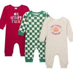 3-Pack Baby Neutral What Fun Pumpkin Lap Shoulder Rompers
