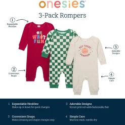 3-Pack Baby Neutral What Fun Pumpkin Lap Shoulder Rompers